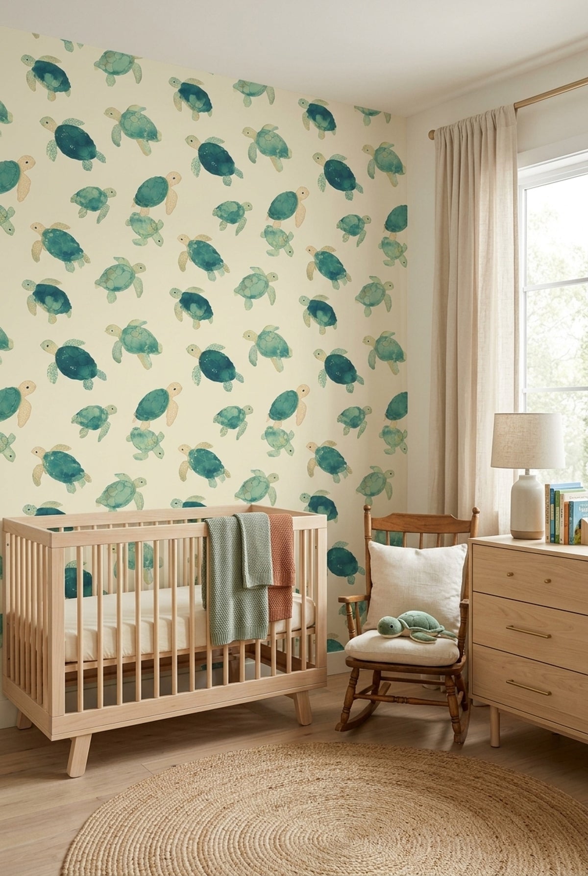Sea Turtle Wallpaper Watercolor Ocean Animal Pattern Coastal Nursery Decor