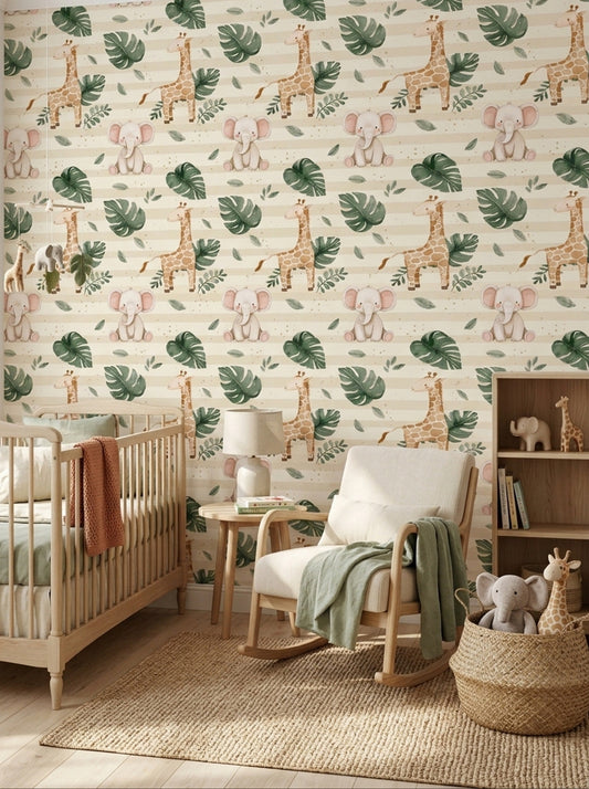 Giraffe Elephant Wallpaper Watercolor Jungle Pattern