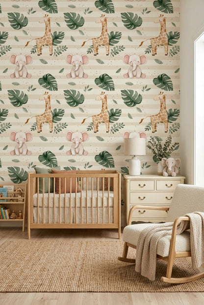 Giraffe Elephant Wallpaper Watercolor Jungle Pattern