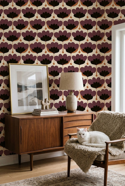 Nordic Floral Wallpaper Retro Graphic Flower Pattern
