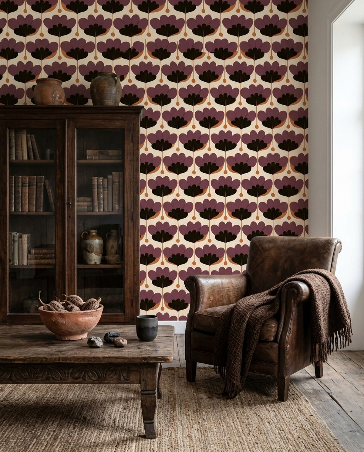 Nordic Floral Wallpaper Retro Graphic Flower Pattern