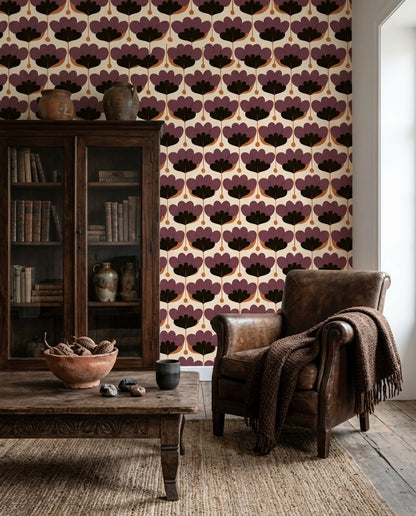 Nordic Floral Wallpaper Retro Graphic Flower Pattern