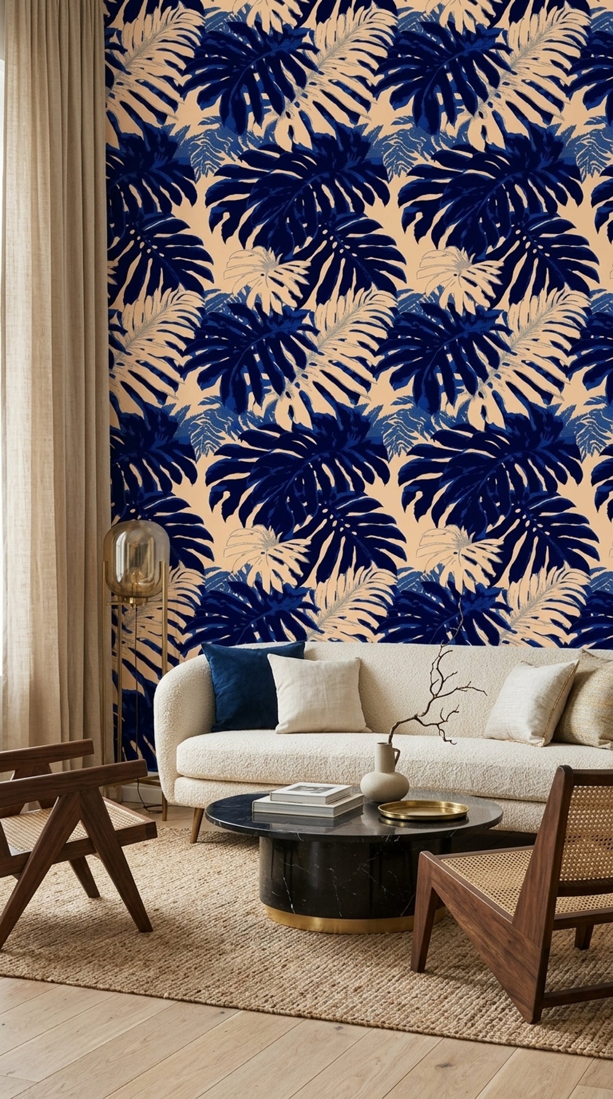 Navy Tropical Wallpaper Monstera Leaf Pattern