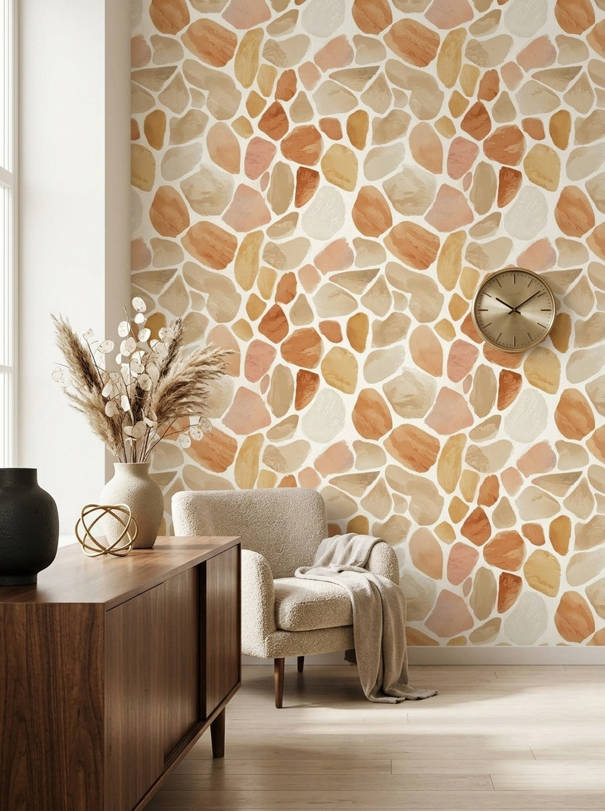 Terracotta Pebble Wallpaper Watercolor Organic Pattern