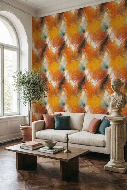 Abstract Expressionist Wallpaper Burnt Orange Painterly Pattern Modern Art Decor