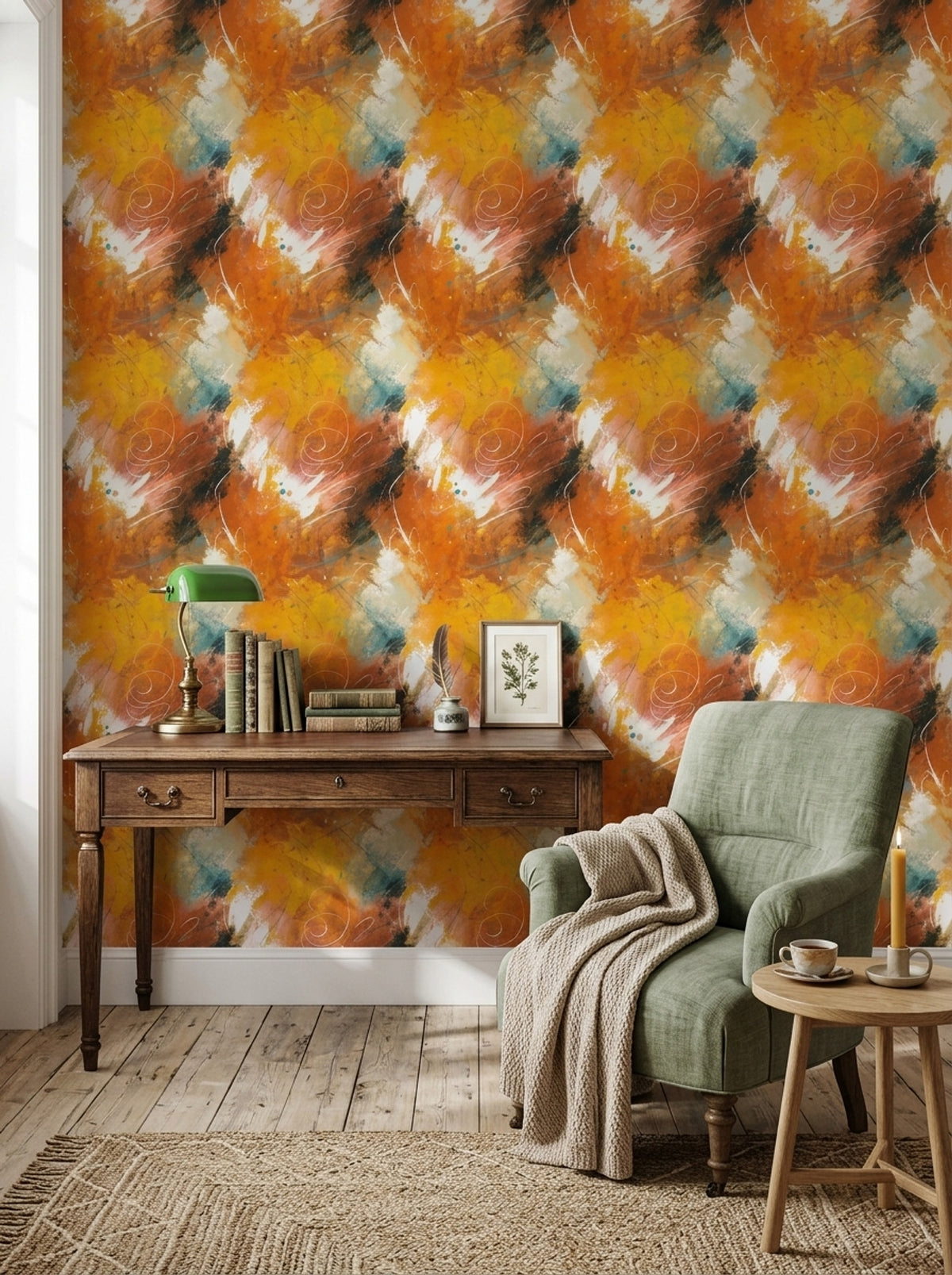 Abstract Expressionist Wallpaper Burnt Orange Painterly Pattern Modern Art Decor