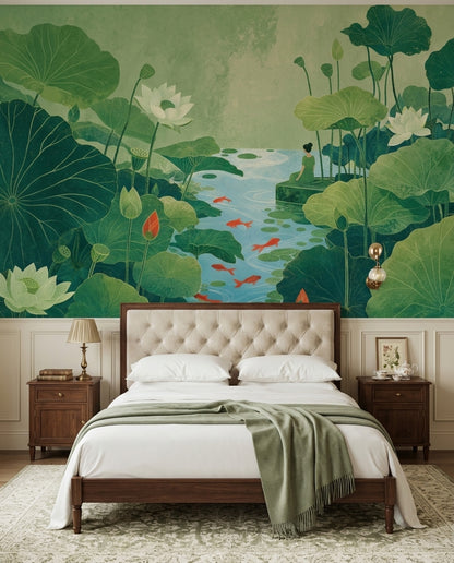 Lotus Pond Wall Mural Koi Fish Botanical Garden Art