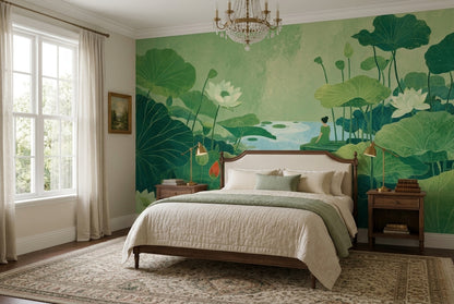 Lotus Pond Wall Mural Koi Fish Botanical Garden Art