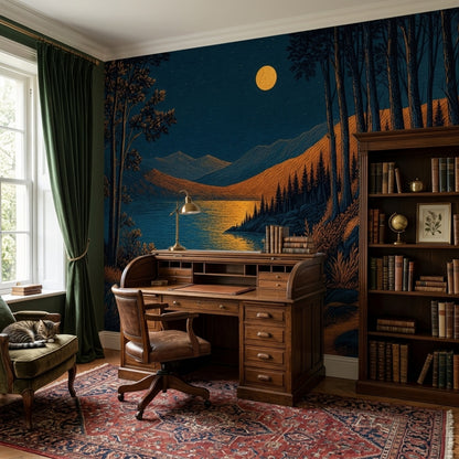 Moonlit Lake Wall Mural Mountain Forest Night Landscape