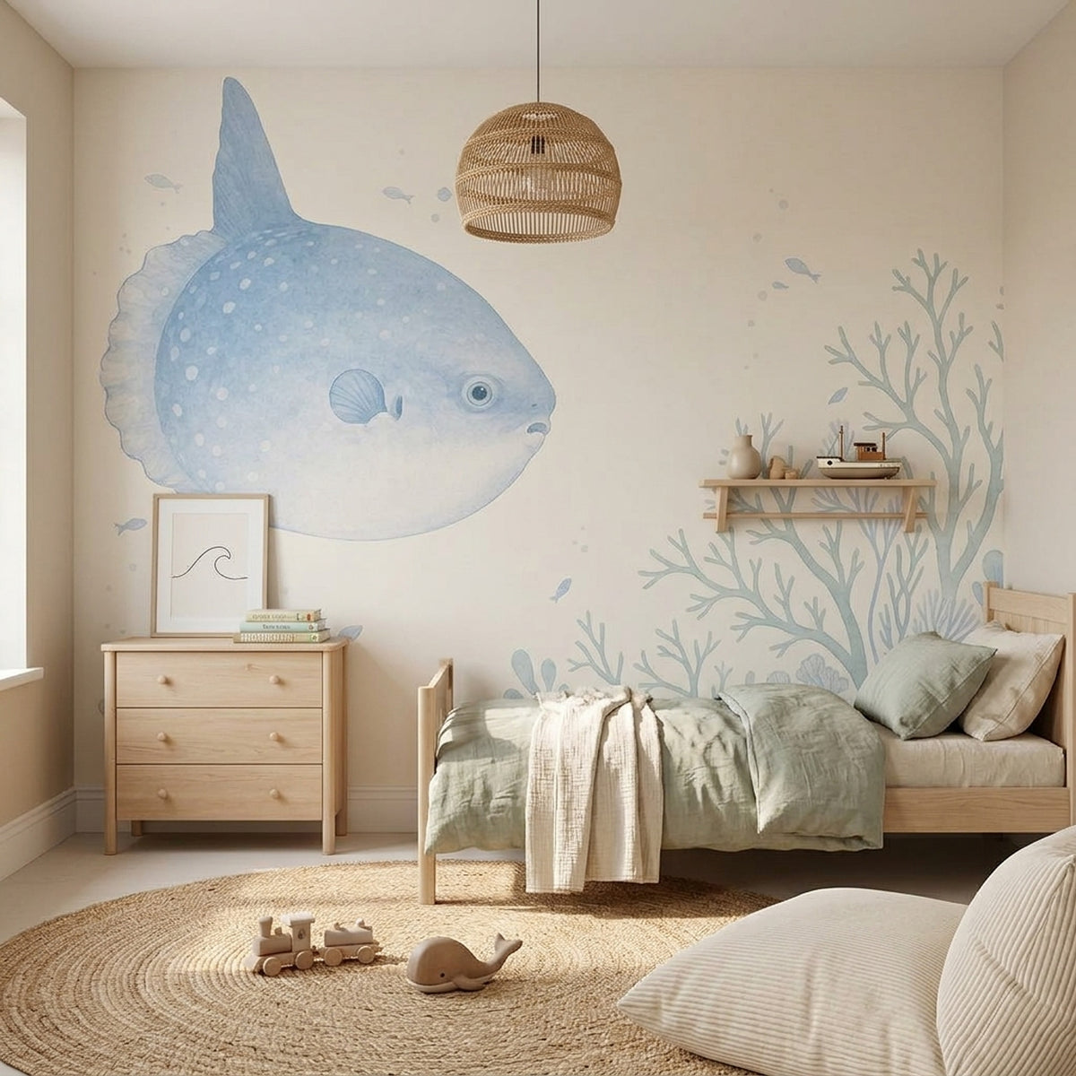 Ocean Sunfish Wall Mural Blue Underwater Coral Kids Room Decor