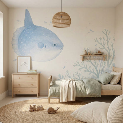 Ocean Sunfish Wall Mural Blue Underwater Coral Kids Room Decor