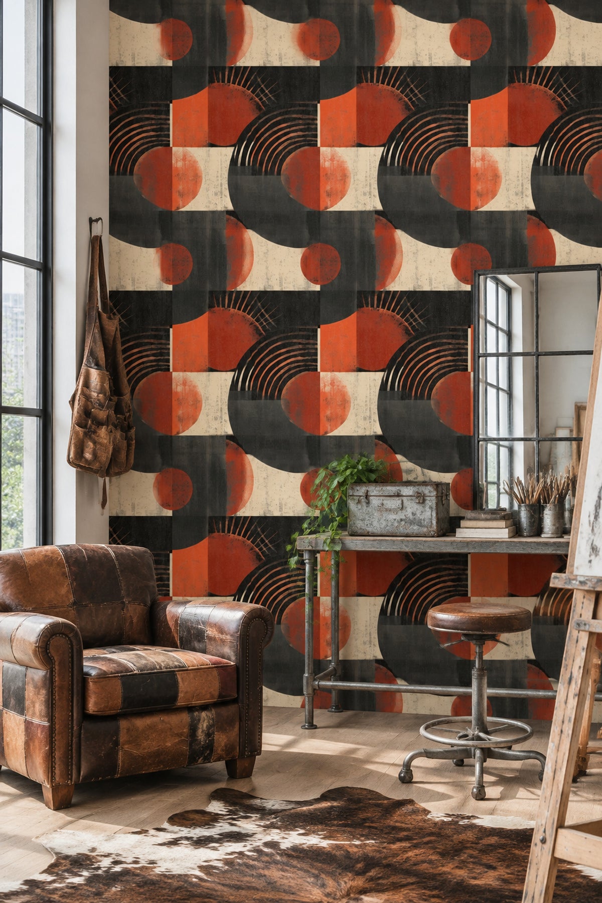 Abstract Arcs Wallpaper Dark Geometric Rust Orange