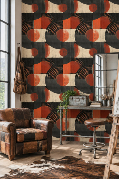 Abstract Arcs Wallpaper Dark Geometric Rust Orange