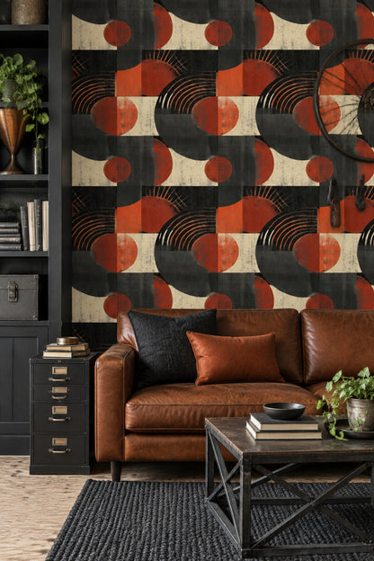Abstract Arcs Wallpaper Dark Geometric Rust Orange