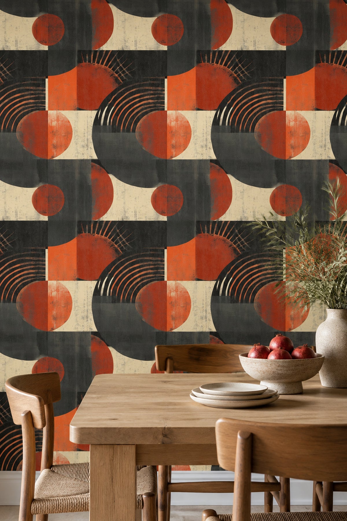 Abstract Arcs Wallpaper Dark Geometric Rust Orange
