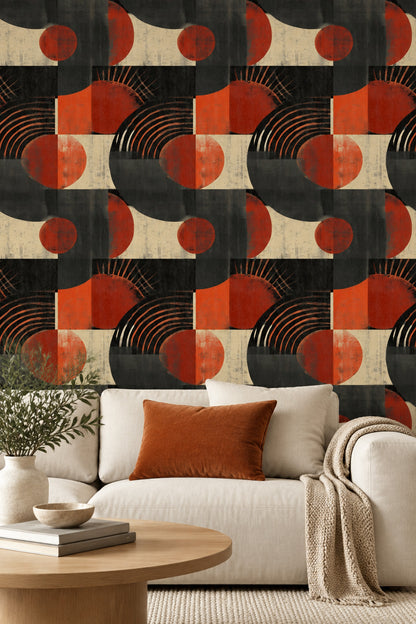 Abstract Arcs Wallpaper Dark Geometric Rust Orange