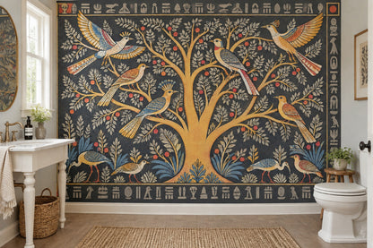 Egyptian Tree of Life Wall Mural Sacred Birds Hieroglyphic Ancient Art