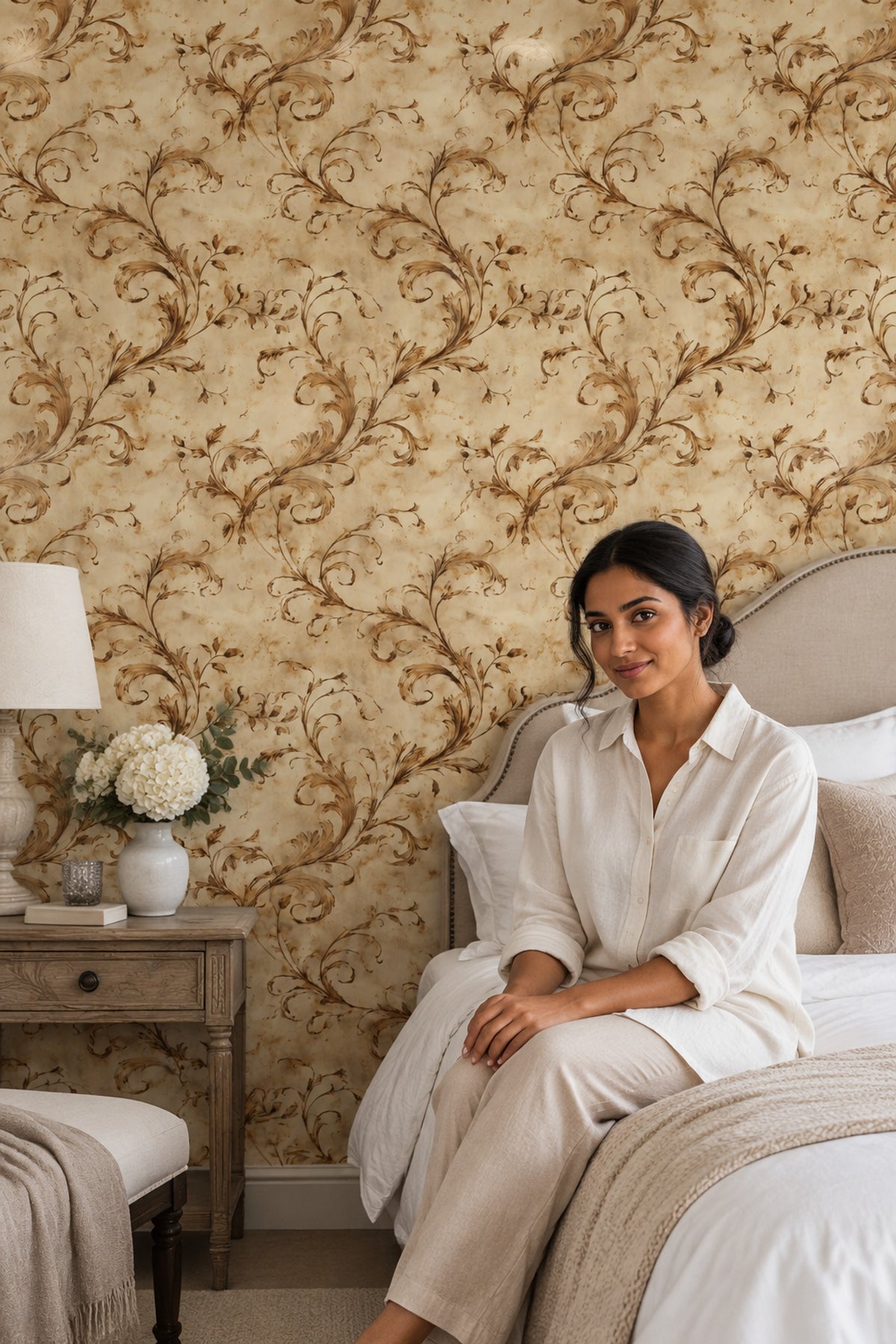 Acanthus Scroll Wallpaper Sepia Antique Parchment Old World Pattern