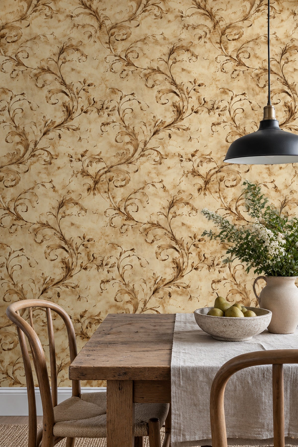 Acanthus Scroll Wallpaper Sepia Antique Parchment Old World Pattern
