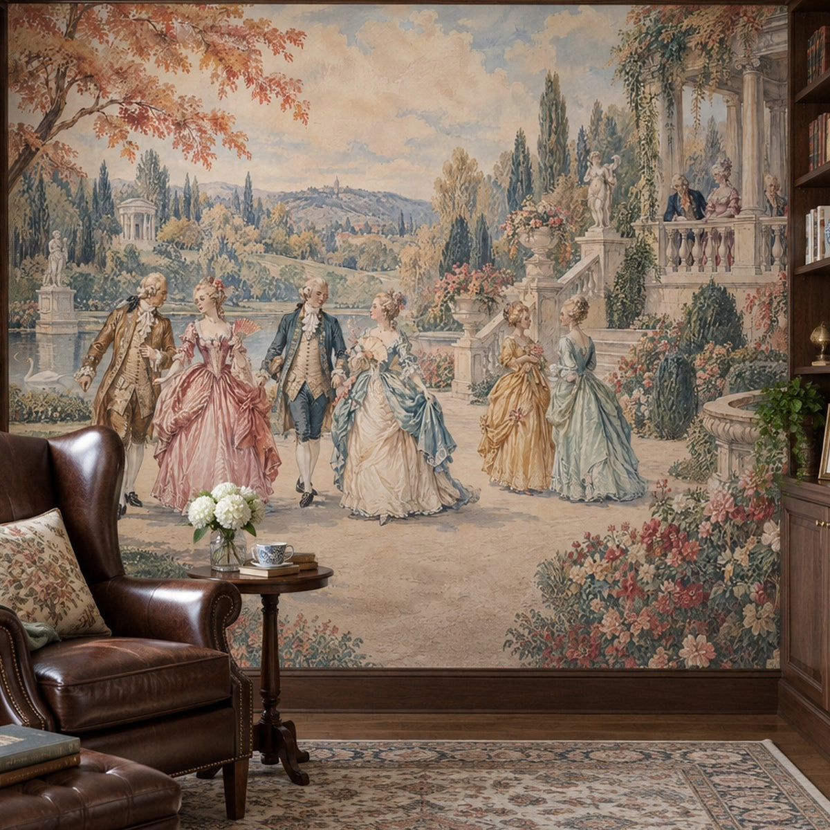 Rococo Garden Wall Mural French Chateau Aristocratic Estate Scene