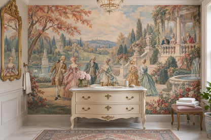Rococo Garden Wall Mural French Chateau Aristocratic Estate Scene