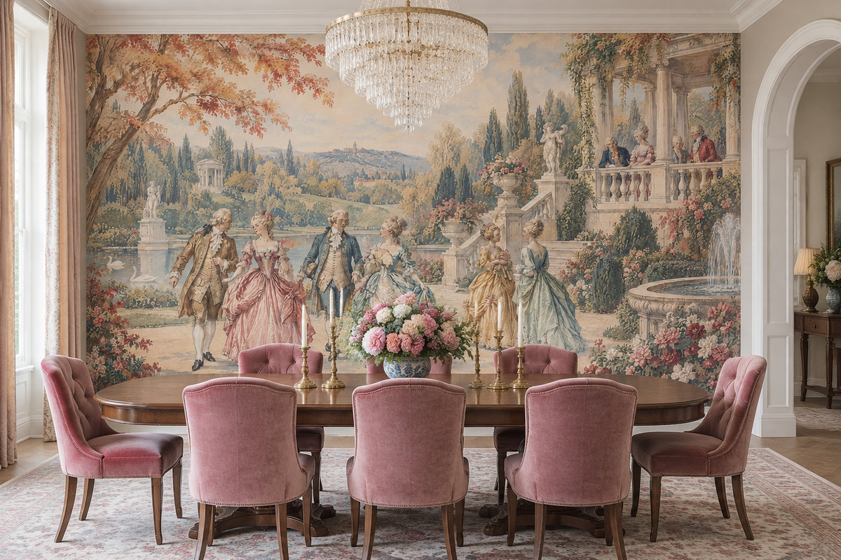 Rococo Garden Wall Mural French Chateau Aristocratic Estate Scene