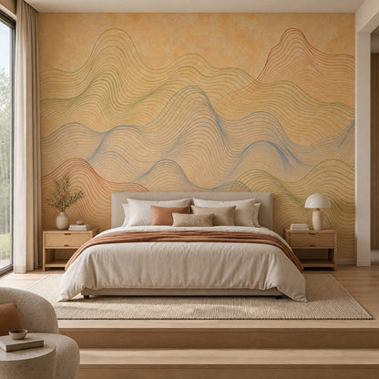 Topographic Wall Mural Abstract Contour Lines Earth Tone Landscape Decor