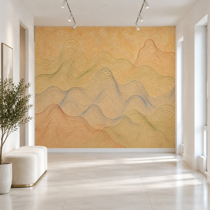 Topographic Wall Mural Abstract Contour Lines Earth Tone Landscape Decor