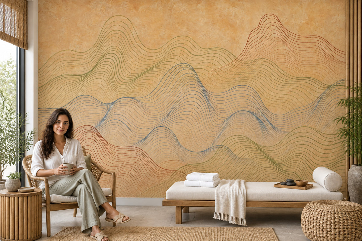 Topographic Wall Mural Abstract Contour Lines Earth Tone Landscape Decor