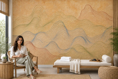 Topographic Wall Mural Abstract Contour Lines Earth Tone Landscape Decor