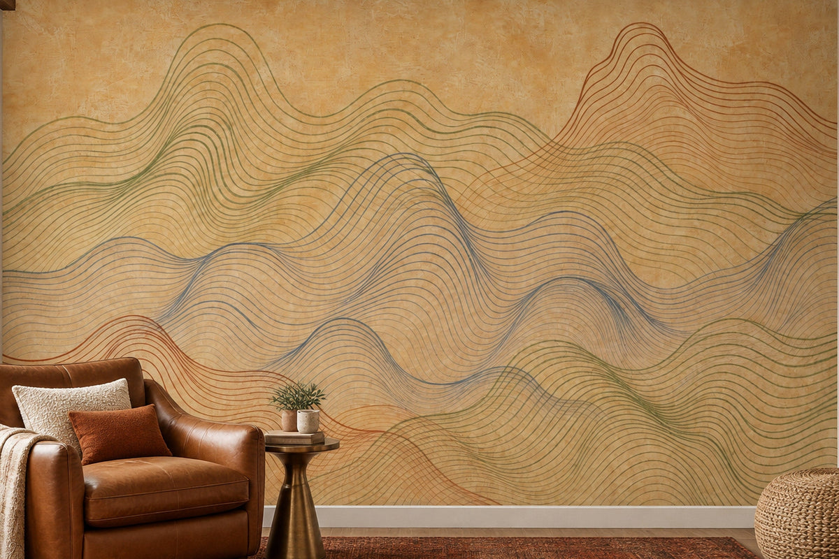 Topographic Wall Mural Abstract Contour Lines Earth Tone Landscape Decor