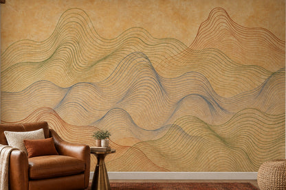 Topographic Wall Mural Abstract Contour Lines Earth Tone Landscape Decor