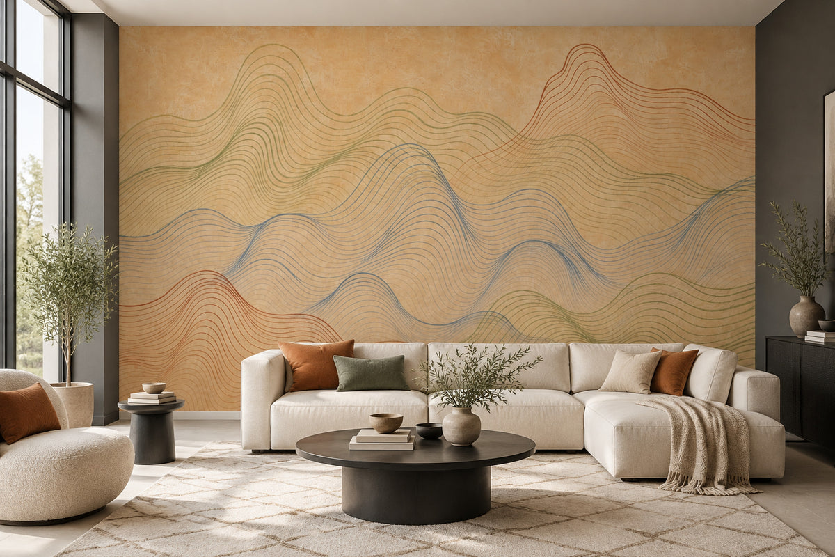 Topographic Wall Mural Abstract Contour Lines Earth Tone Landscape Decor