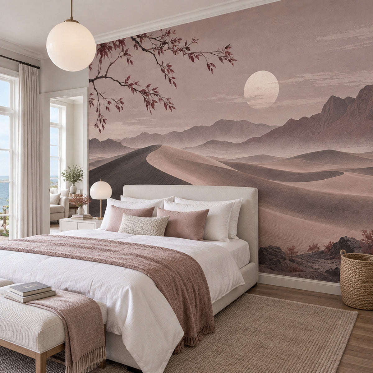 Desert Landscape Wall Mural Asian Inspired Japandi Mountain Decor