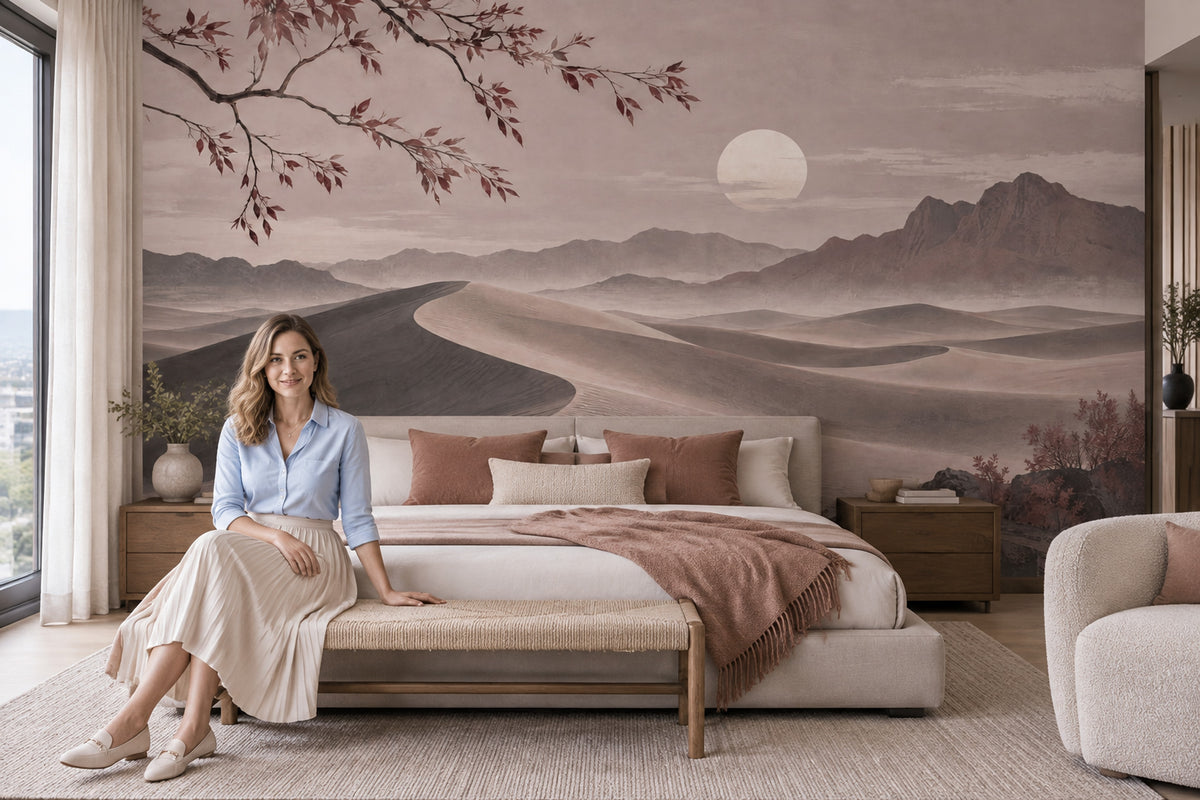 Desert Landscape Wall Mural Asian Inspired Japandi Mountain Decor