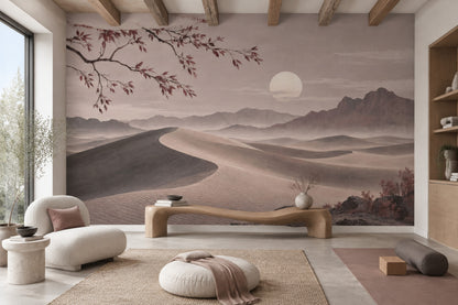 Desert Landscape Wall Mural Asian Inspired Japandi Mountain Decor