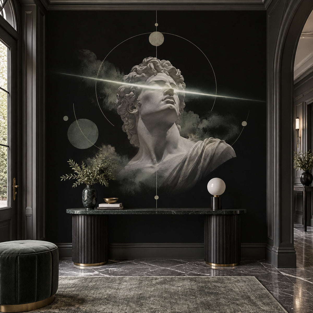 Greco Roman Bust Wall Mural Laser Light Celestial Dark Academia Decor