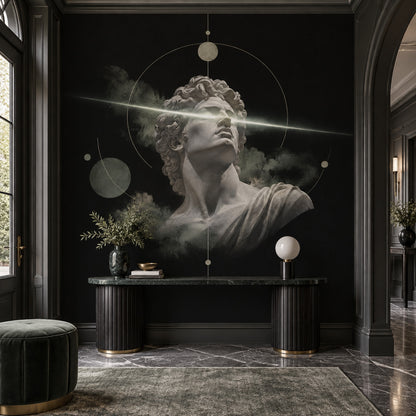 Greco Roman Bust Wall Mural Laser Light Celestial Dark Academia Decor