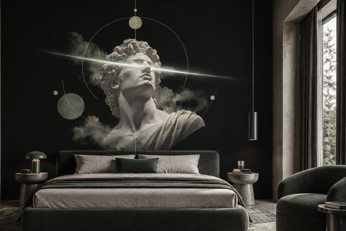Greco Roman Bust Wall Mural Laser Light Celestial Dark Academia Decor