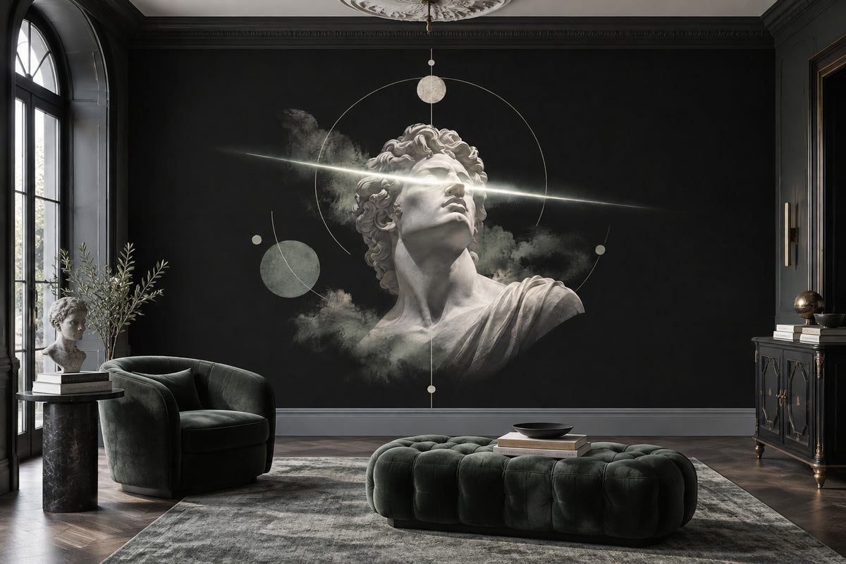 Greco Roman Bust Wall Mural Laser Light Celestial Dark Academia Decor