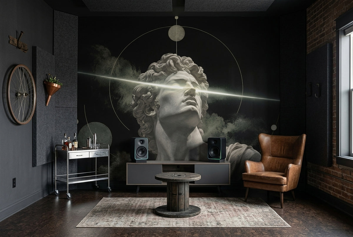 Greco Roman Bust Wall Mural Laser Light Celestial Dark Academia Decor