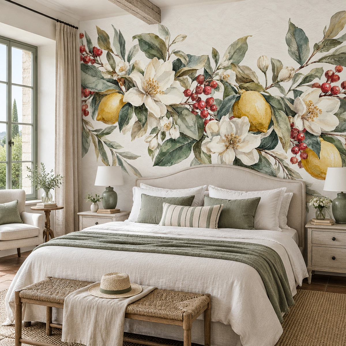 Lemon Botanical Wallpaper Watercolor Floral Wall Mural