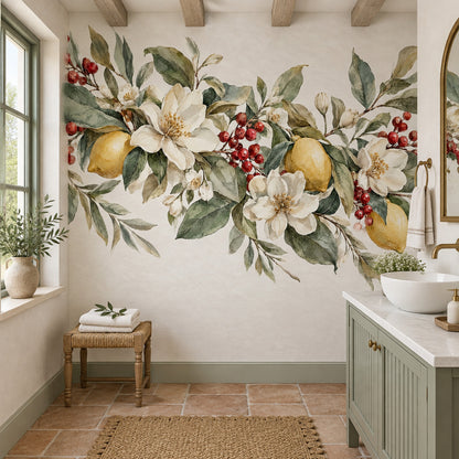 Lemon Botanical Wallpaper Watercolor Floral Wall Mural