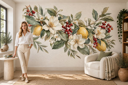 Lemon Botanical Wallpaper Watercolor Floral Wall Mural