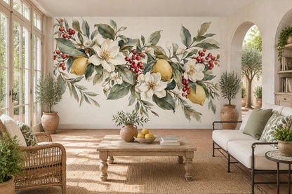 Lemon Botanical Wallpaper Watercolor Floral Wall Mural