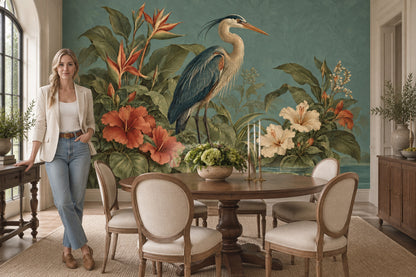 Heron Pond Wallpaper Tropical Botanical Wall Mural