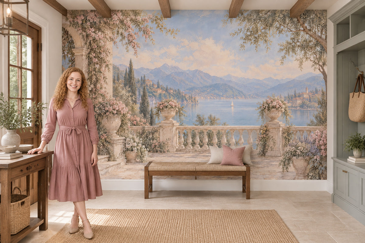 Romantic Coastal Terrace Wallpaper Classic Landscape Wall Mural
