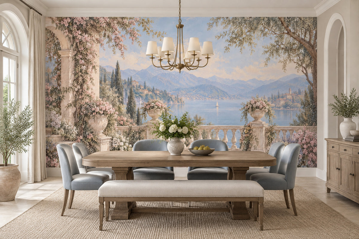 Romantic Coastal Terrace Wallpaper Classic Landscape Wall Mural
