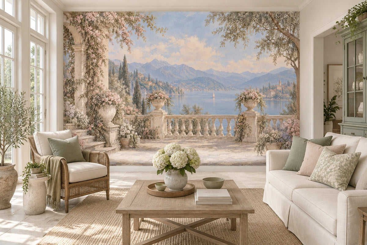 Romantic Coastal Terrace Wallpaper Classic Landscape Wall Mural