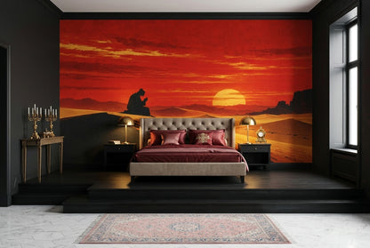Sunset Desert Landscape Wallpaper Textured Illustration Wall Mural